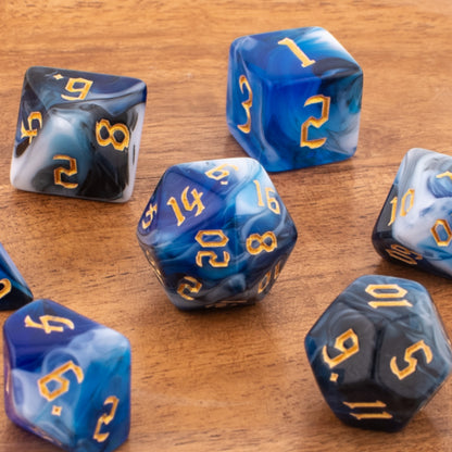 Mystic Ocean Currents | Soft Edge Acrylic Dice | 7 Piece Set