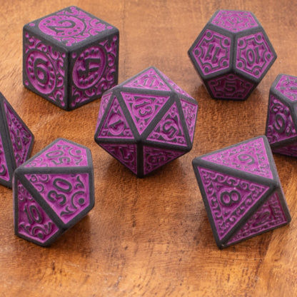 Twilight Enchantment | Round Edge Acrylic Dice | Black Inked Set | 7 Piece Set
