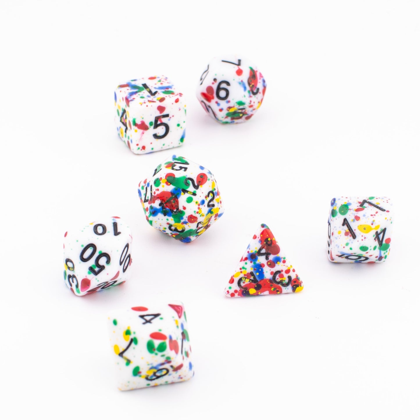Confetti Splatter | Soft Edge Dice | Acrylic | 7 Piece Set