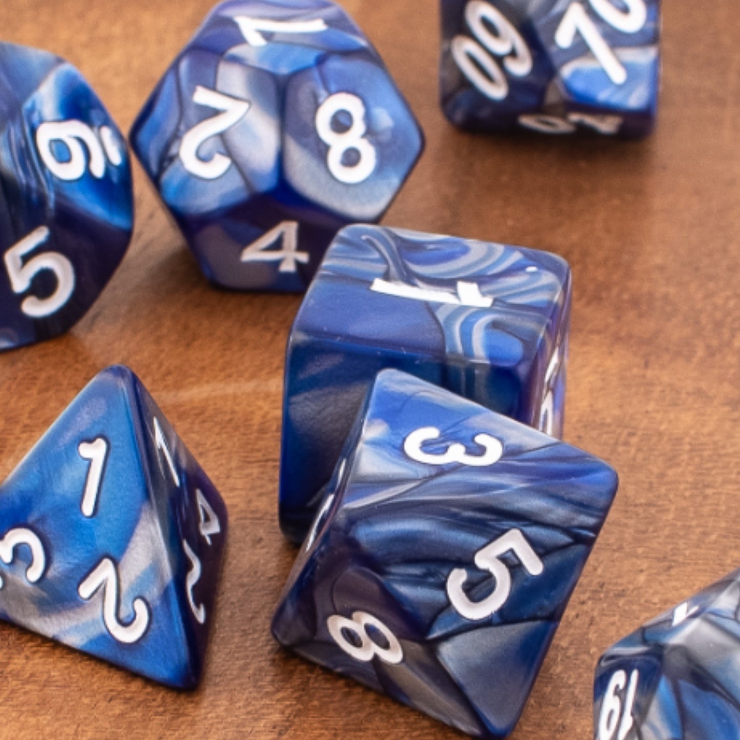 Blue Marble Swirl | Soft Edge Dice | Acrylic | 7 Piece Set