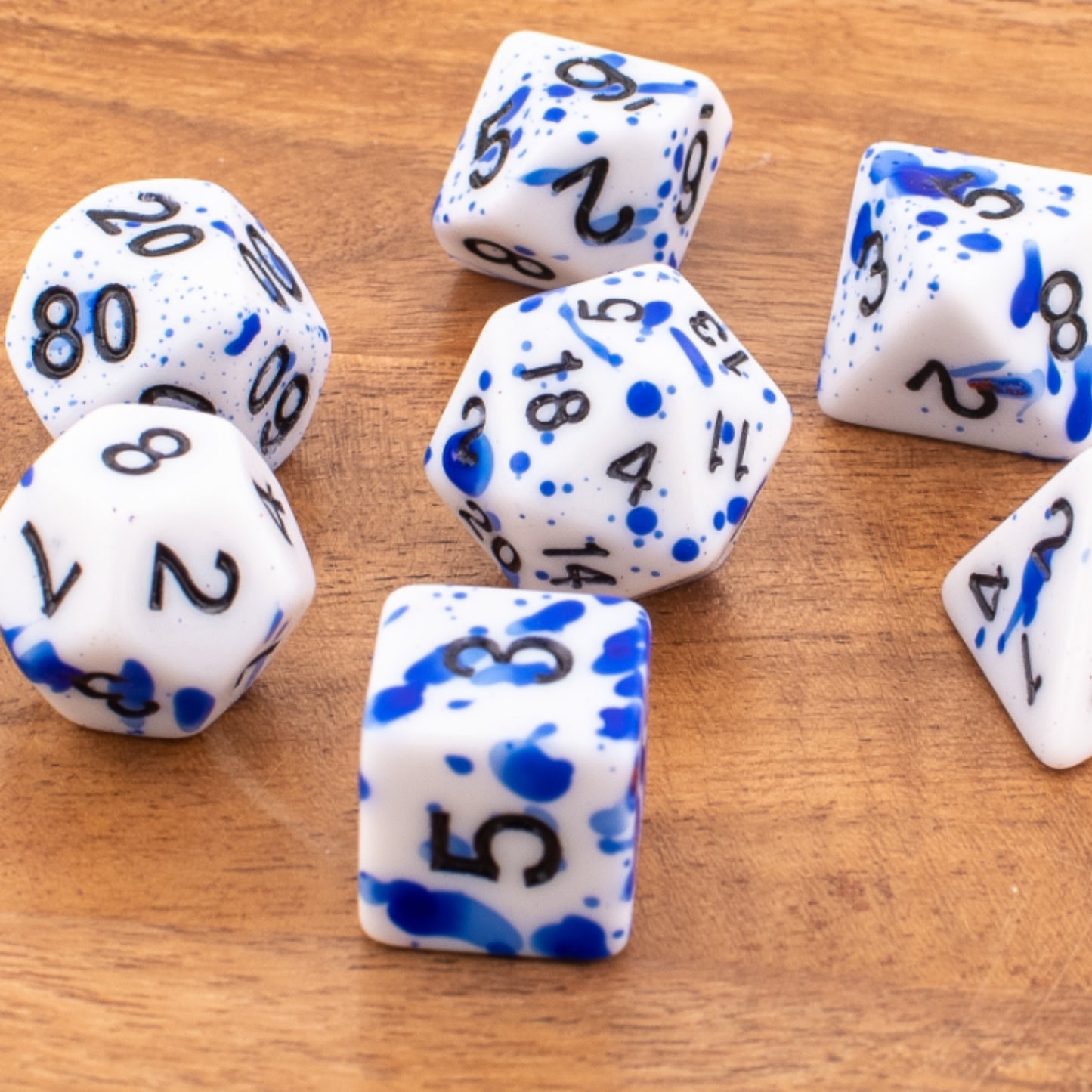 Azure Splatter | Acrylic Dice Set | Soft Edge | 7 Piece