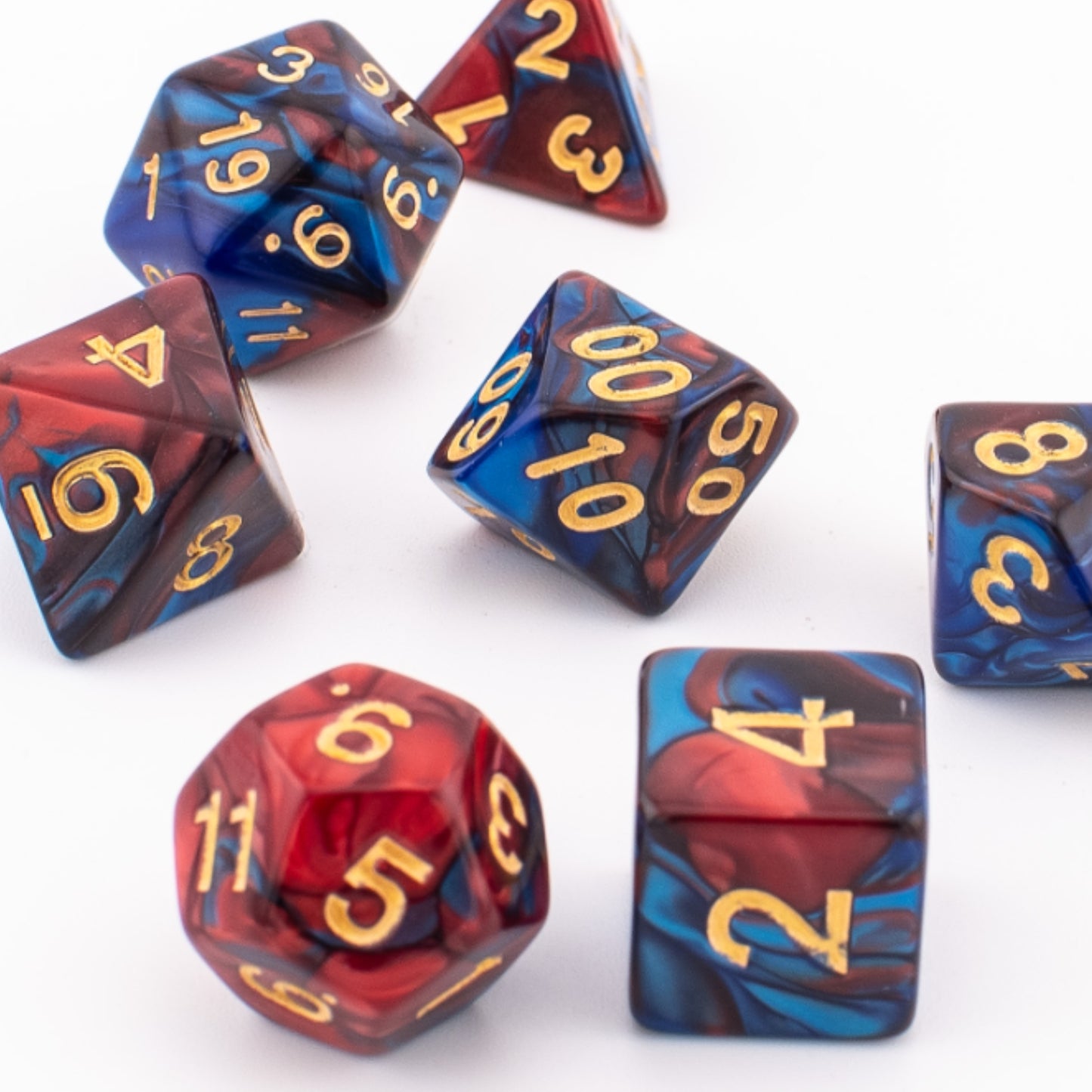 Crimson Cobalt | Soft Edge Dice | Acrylic | 7 Piece Set