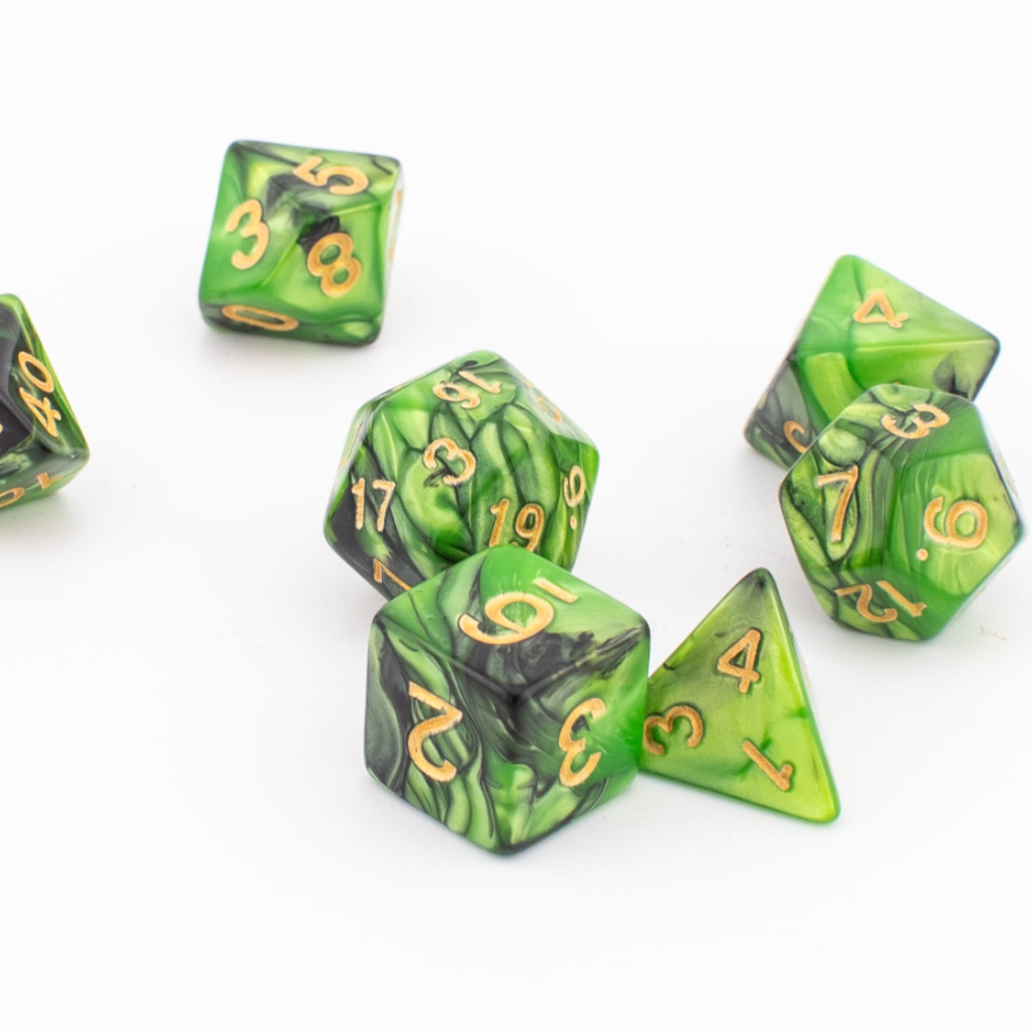 Forest Marble | Soft Edge Dice | Acrylic | 7 Piece Set