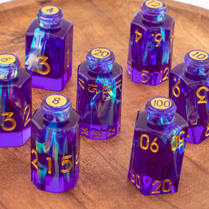 Aether Infusion | Potion Bottle Resin Dice | Sharp Edge Dice | 7 Piece Set