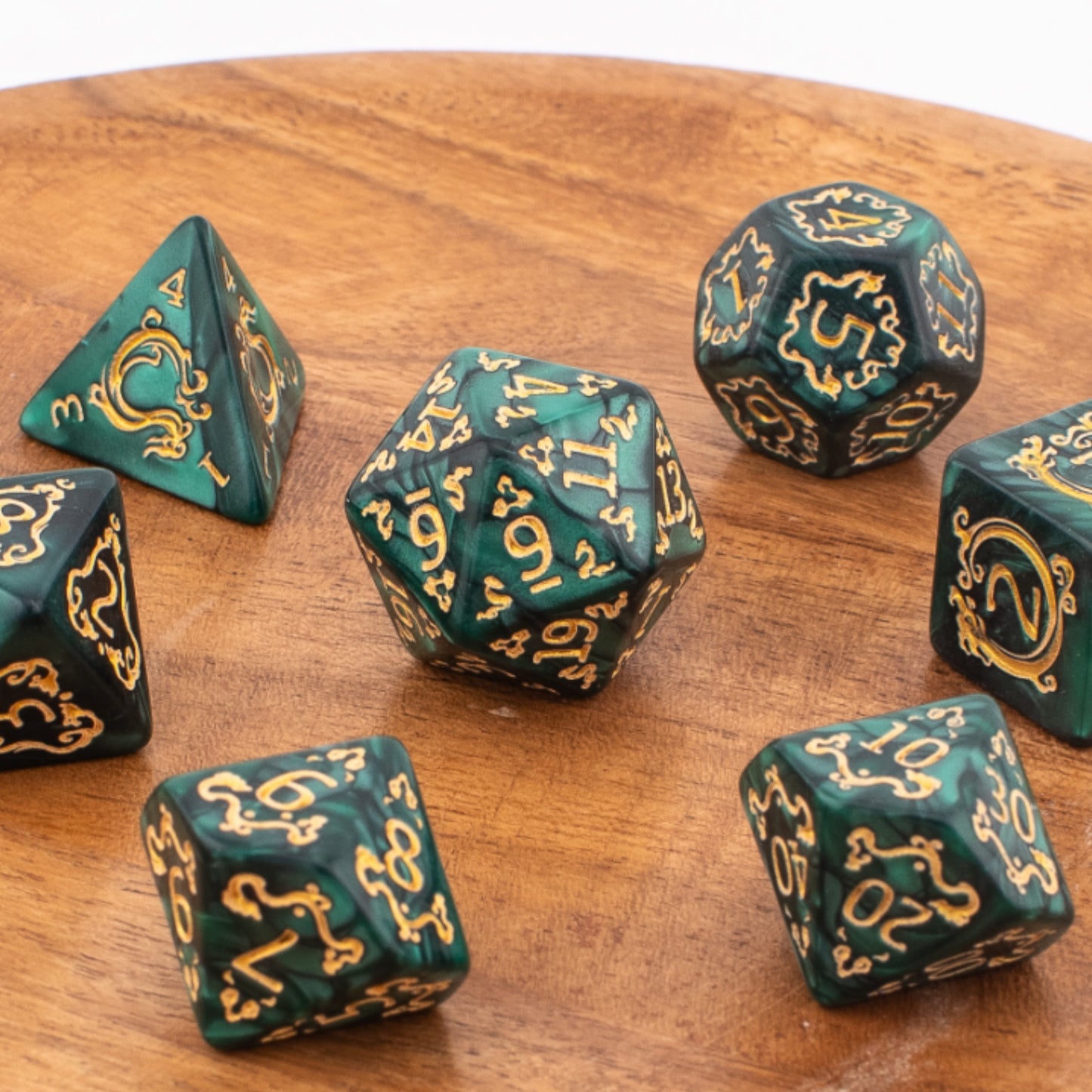 Emerald Alchemy | Soft Edge Acrylic Dice | 7 Piece Set