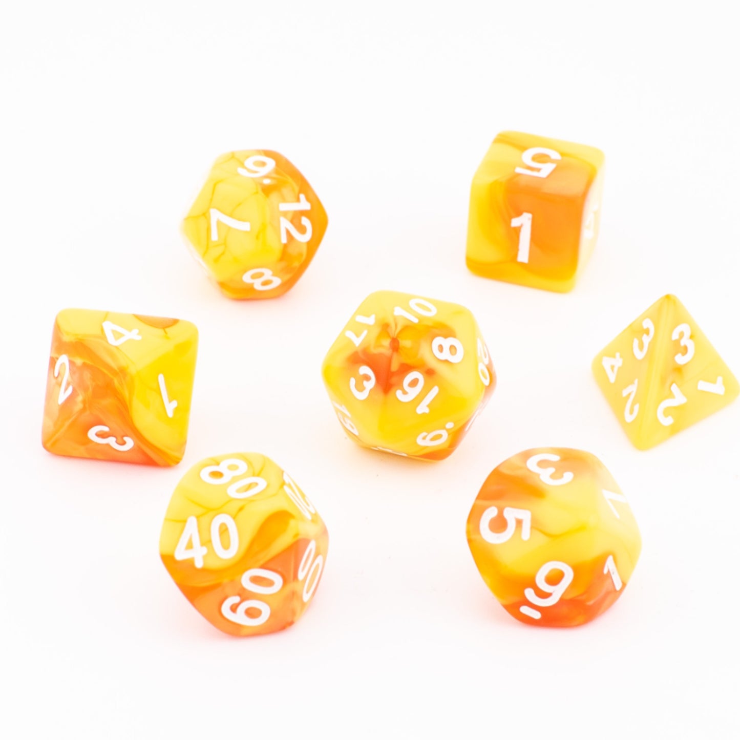 Sunset Marbled | Soft Edge Dice | Acrylic | 7 Piece Set