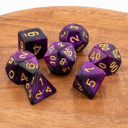 Twilight Shroud | Soft Edge Acrylic Dice | Purple & Black | 7 Piece Set