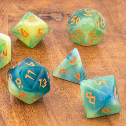 Sunken Lagoon | Soft Edge Acrylic Dice | 7 Piece Set