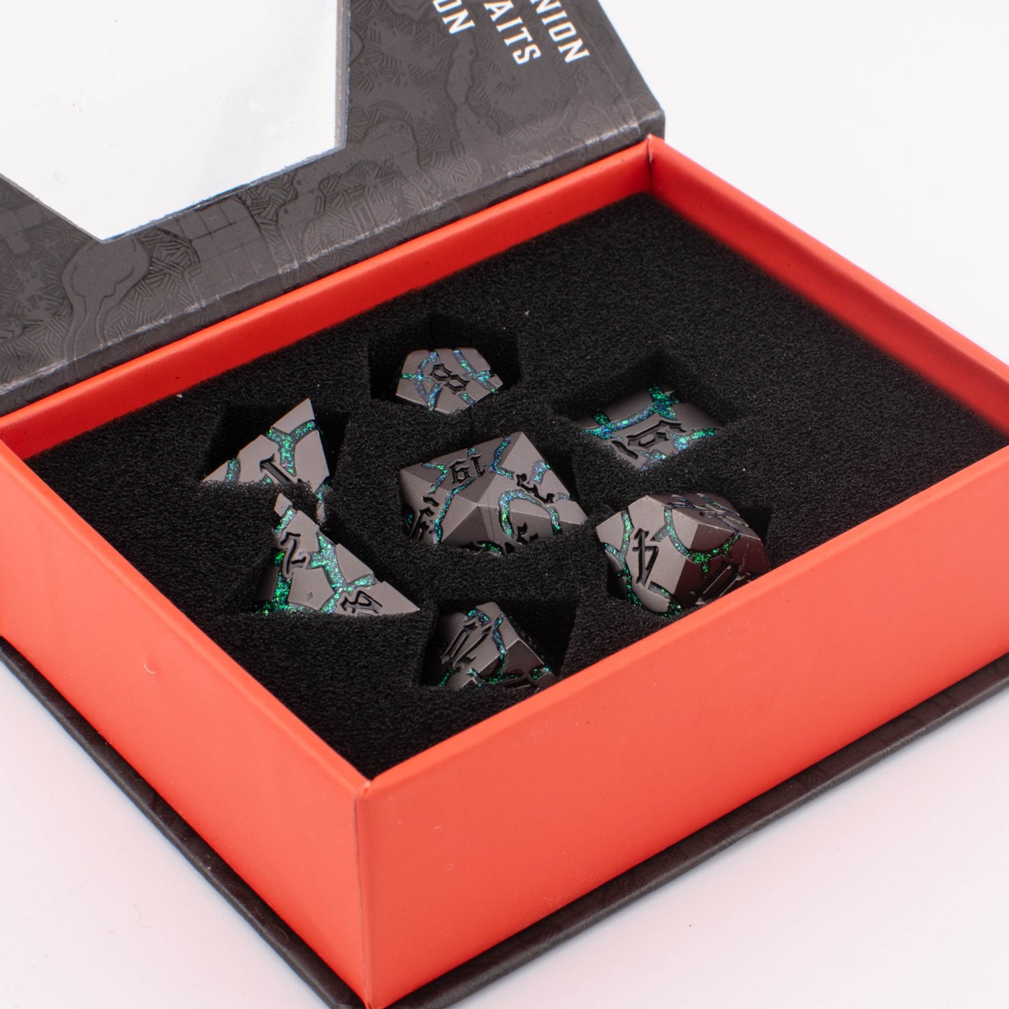 Abyssal Verdant | Cracked Metal Dice | Zinc Alloy | 7 Piece Set