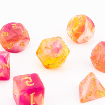 Sunset Swirl | Soft Edge Dice | Acrylic | 7 Piece Set