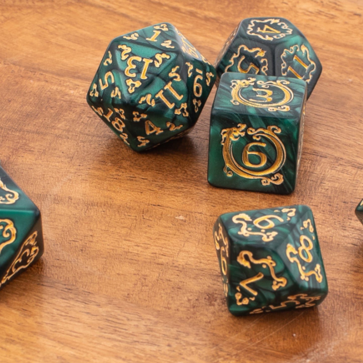 Emerald Alchemy | Soft Edge Acrylic Dice | 7 Piece Set