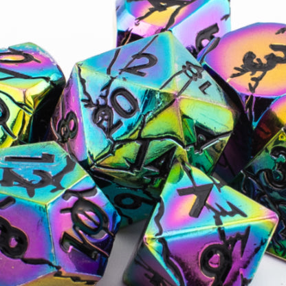 Synthwave Nexus | Polyhedral Dice Set | Solid Metal | 7 Piece Set