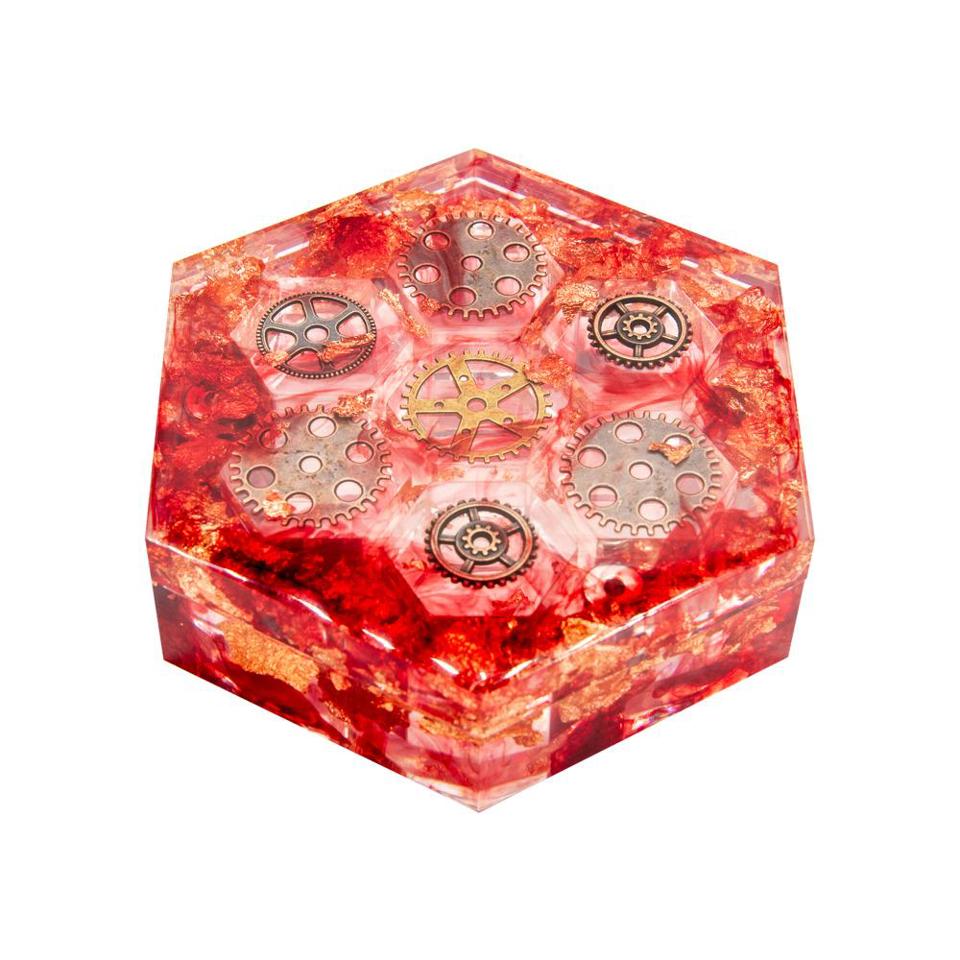 Crimson Clockwork | Hexagonal Resin Dice Box