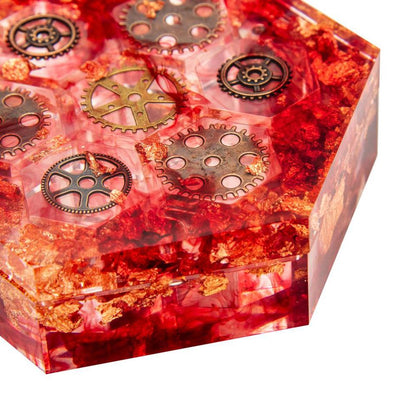 Crimson Clockwork | Hexagonal Resin Dice Box