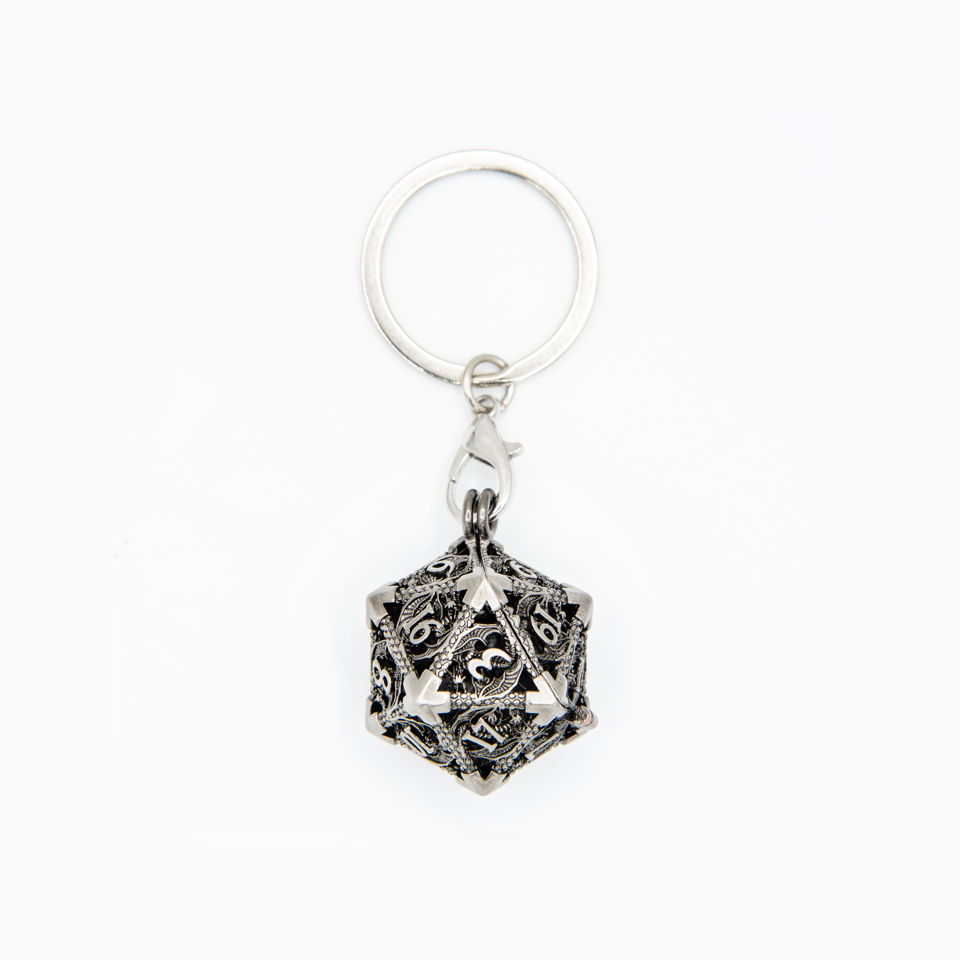 Wyvern's Vault | D20 Keyring w/Mini Dice | Nickel